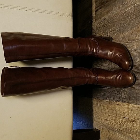 Salvatore Ferragamo 6.5 AAA Carla tall side zip boot gold plate braided ankle - Picture 1 of 14